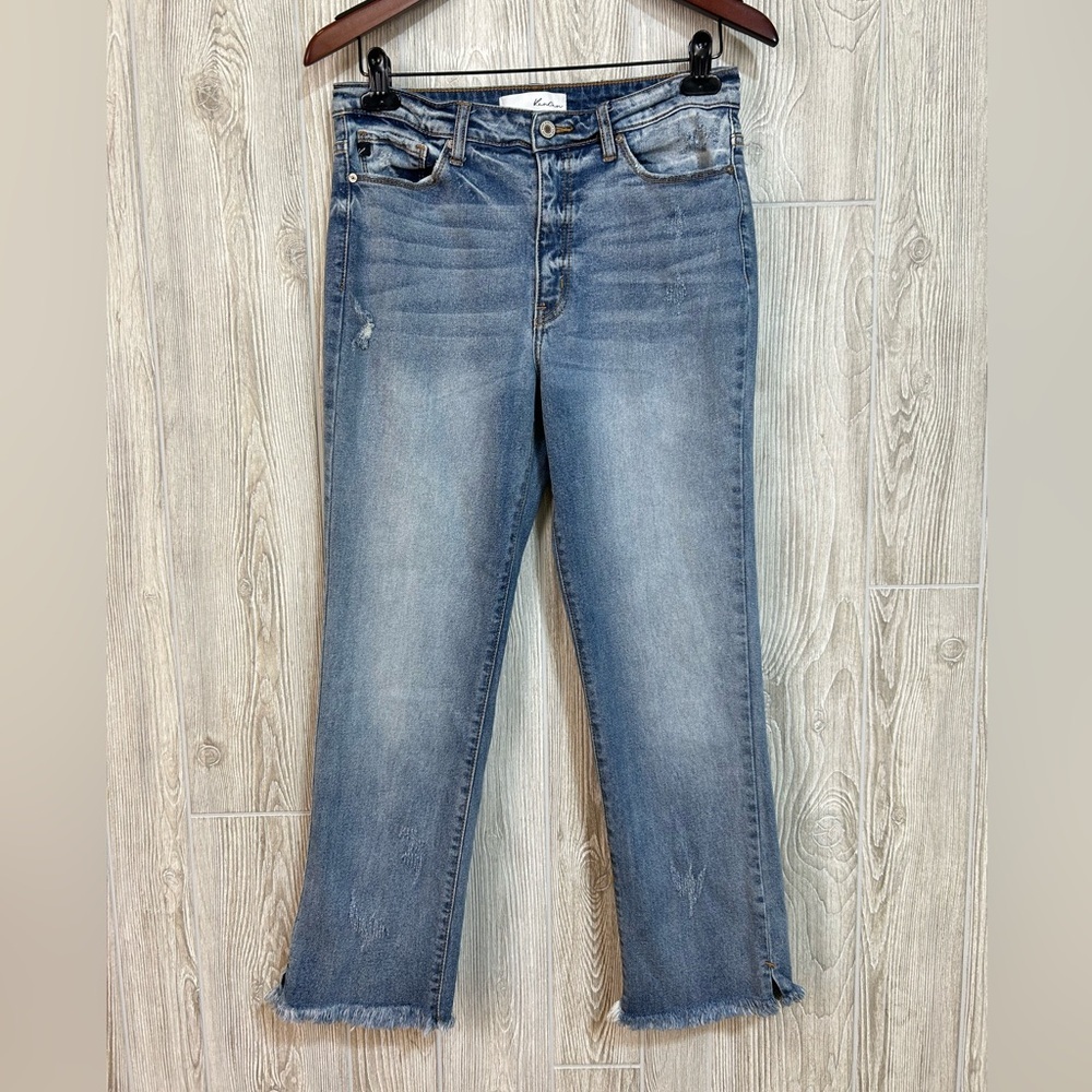 KanCan Muffy High Rise Side Slit Raw Edge Hem Straight Jeans Size 9/28